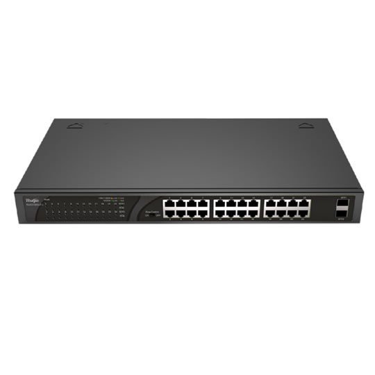 RG-ES126G-LP-L 24-Port Gigabit Yönetilemez Switch, 24 Gigabit RJ45 POE/POE+ Port, 2 SFP Port, AC Güç Kaynağı, 180W POE Kapasitesi