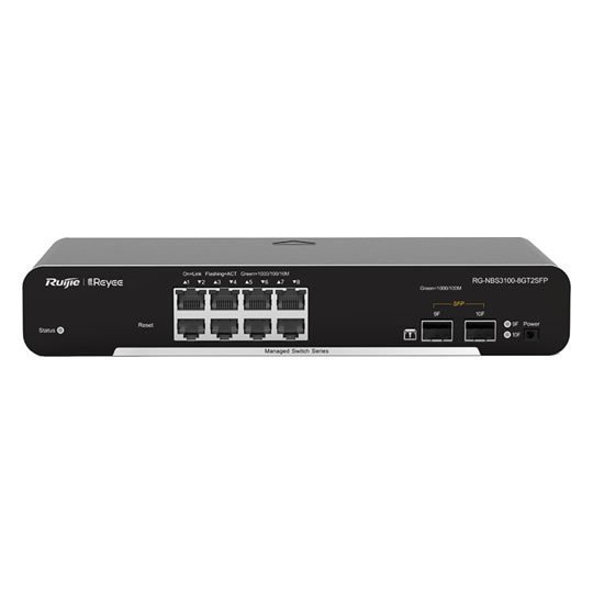 RG-NBS3100-8GT2SFP 8-Port Gigabit L2 Yönetilebilir Switch, 8 Gigabit RJ45 Port, 2 SFP Port, Masaüstü, Çelik Kasa