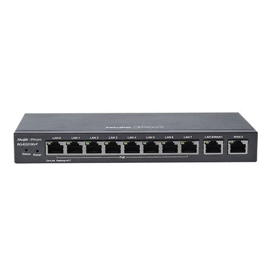 RG-EG210G-P 10-Port Gigabit Bulut Yönetilebilir Gateway, 8 POE/POE+ Port, 70W POE Kapasitesi, 4 WANs, 200 Eşzamanlı Kullanıcı, 500Mbps
